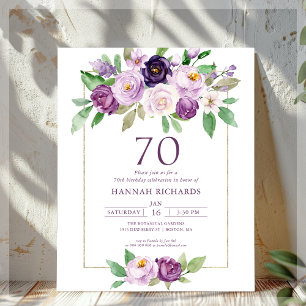 Convite de 70º Aniversário Floral Roxo   Violeta 