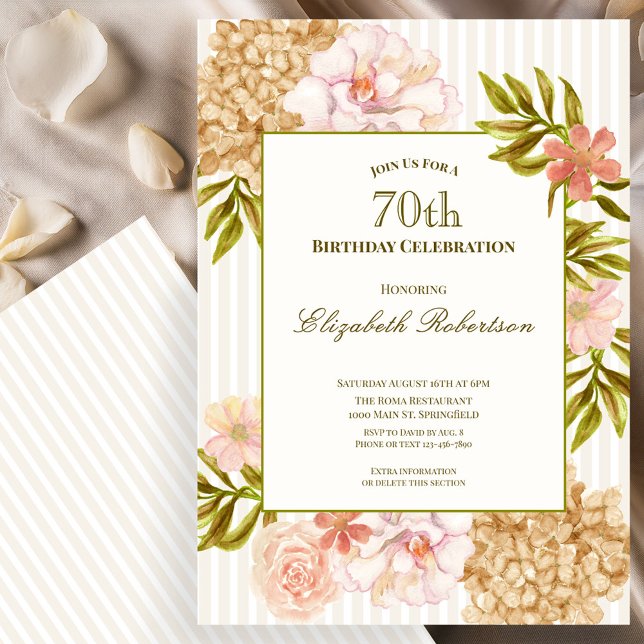 Convite de 70º Aniversário Flores Elegantes de Out (Criador carregado)