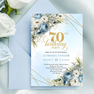 Convite de 70º Aniversário Glam Boêmio Dourado