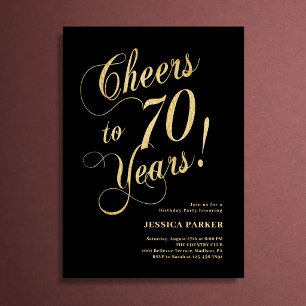 Convite de 70º Aniversário Preto Dourado Elegante