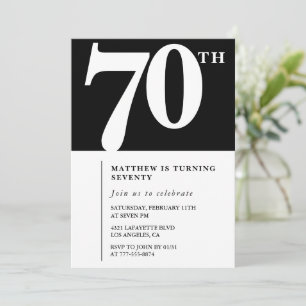 Convite de 70º aniversário preto Elegante Chique S