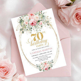Convite de 70º Aniversário Rosa Choque e Dourado R