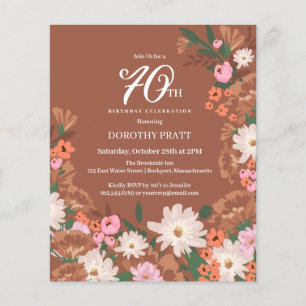 Convite de 70º Aniversário Terracota Floral Econôm
