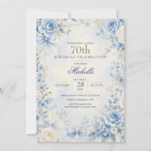 Convite de 70 Anos de Idade Elegante em Azul Pó co