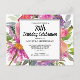 Convite de 70 Anos de Mulher com Flores Rosa Roxo