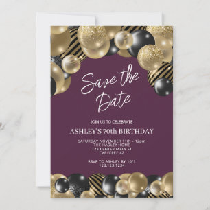 Convite de 70 Anos Plum Purple e Gold