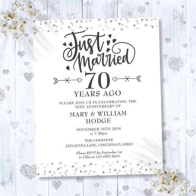 Convite de 70 de Recem casados de de Orçamento (Budget Just Married 70th Anniversary Invitation)