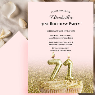 Convite de 71º Aniversário Rosa e Dourado Para Ela