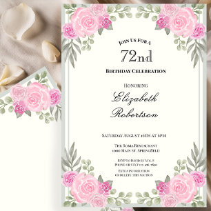 Convite de 72º Aniversário Floral Rosa e Verde Sag