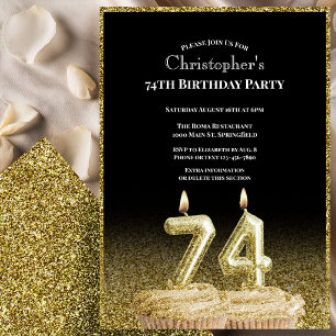 Convite de 74º Aniversário Preto e Dourado Para El