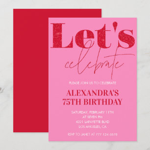 Convite de 75º aniversário elegante Rosa Glitter G