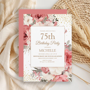 Convite de 75º Aniversário Floral Branco Marfim co