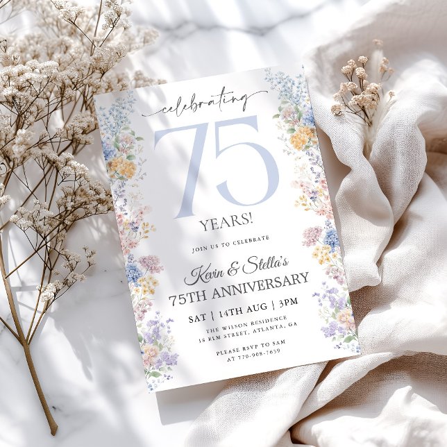 Convite de 75º Aniversário Floral Com Foto (Criador carregado)
