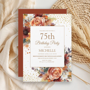 Convite de 75º Aniversário Floral Dourado de Outon