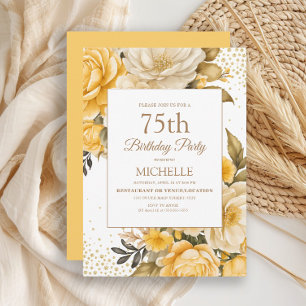 Convite de 75 Anos de Idade com Flores Amarelas e 