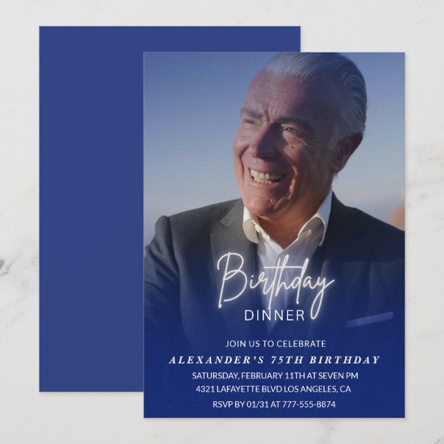 convite de 75 anos de idade Jantar de Aniversário  (Frente/Verso)
