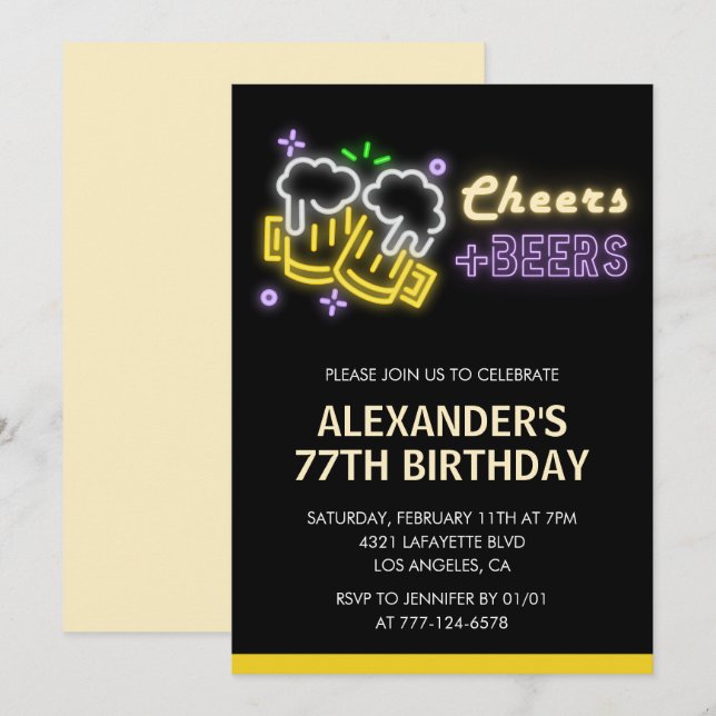 Convite de 77º aniversário Black Cheers Beer Drink (Frente/Verso)