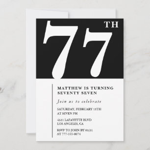 Convite de 77º aniversário preto e branco elegante