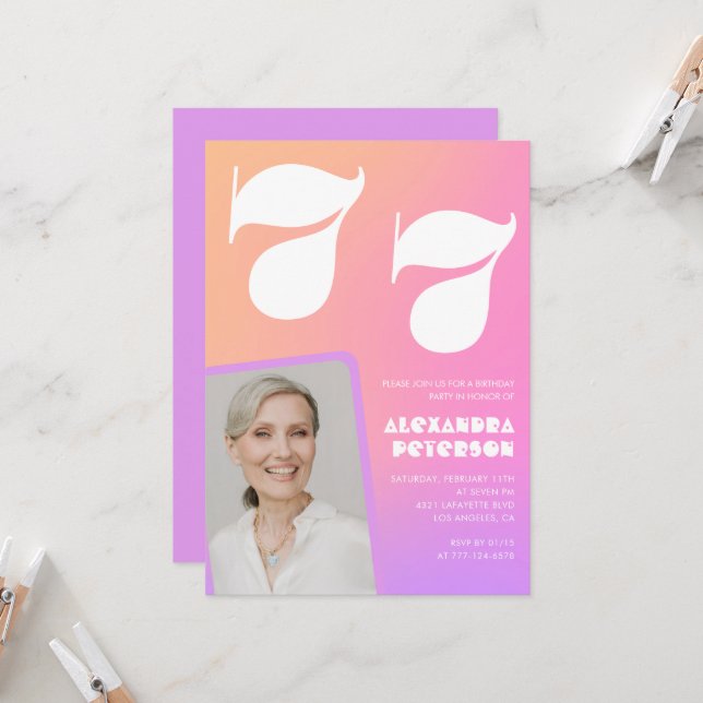 Convite de 77 anos de Gradiente Rosa Foto Retroati (Frente/Verso In Situ)