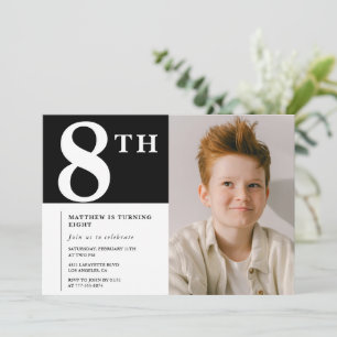 Convite de 8º aniversário elegante Foto Menino Pre