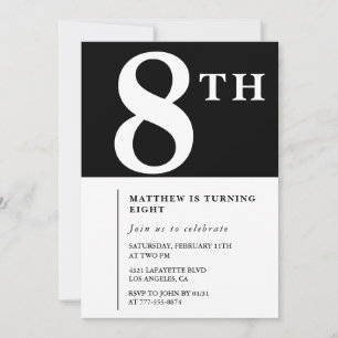 Convite de 8º aniversário elegante Preto Chique Me