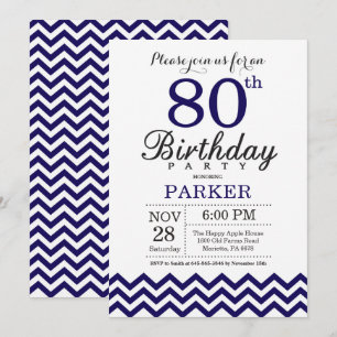 Convite de 80º Aniversário Chevron Azul Marinho