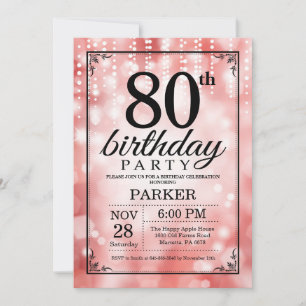 Convite de 80º Aniversário com Brilho Vermelho