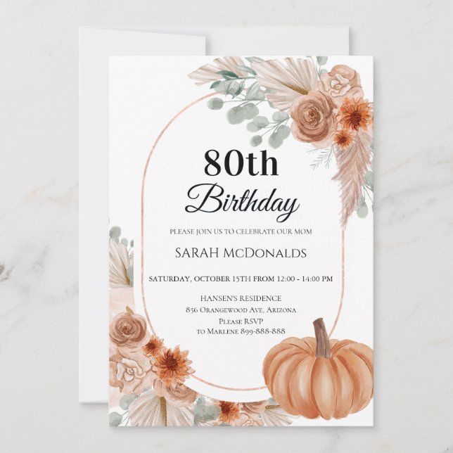 Convite de 80º Aniversário de Outono para Mulher,  (Frente)
