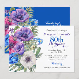 Convite de 80º Aniversário Flor de Anêmona Colorid