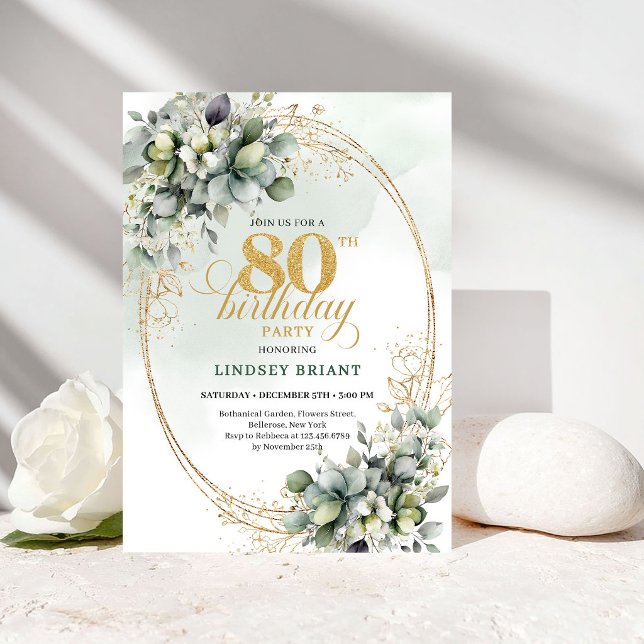 Convite de 80º Aniversário Floral Boêmio Rústico (Rustic Bohemian Floral 80th Birthday Invitation)