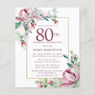Convite de 80º Aniversário Floral Rosa Orçamento