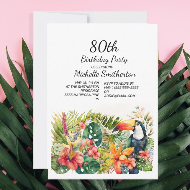 Convite de 80º Aniversário Floral Tropical do Tuca (Criador carregado)