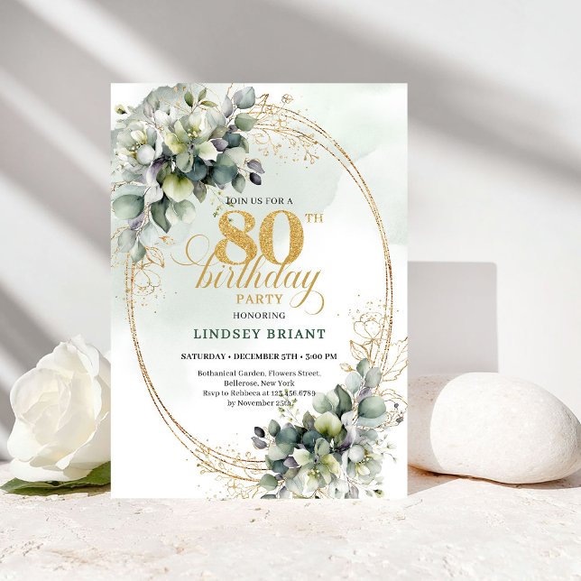 Convite de 80 Anos Boêmio Botânico Rústico (Rustic Botanical Bohemian 80th Birthday Invite)
