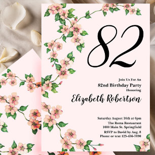 Convite de 82º Aniversário Floral em Rosa Bege