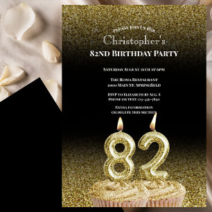 Convite de 82º Aniversário Preto e Dourado Para El
