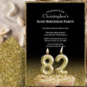 Convite de 82º Aniversário Preto e Dourado Para El