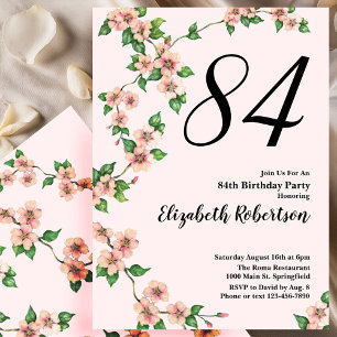 Convite de 84º Aniversário Floral em Rosa Bege
