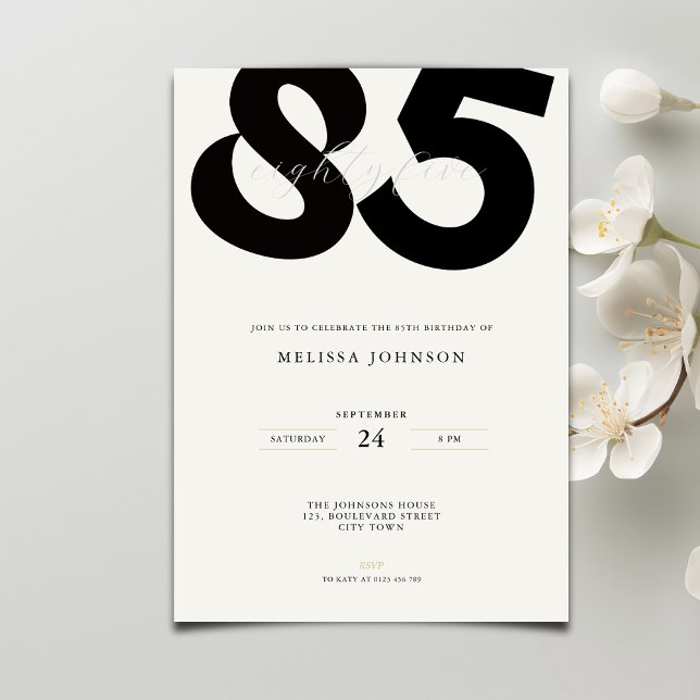Convite de 85º Aniversário Elegante - Estilo Minim (Criador carregado)