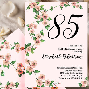 Convite de 85º Aniversário Floral em Rosa Bege