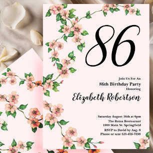 Convite de 86º Aniversário Floral em Rosa Bege