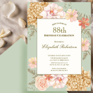 Convite de 88º Aniversário Cores de Outono Floral 