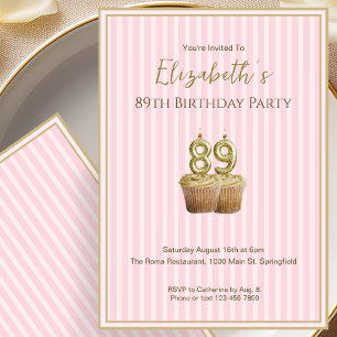 Convite de 89º Aniversário Única Rosa Dourada Para