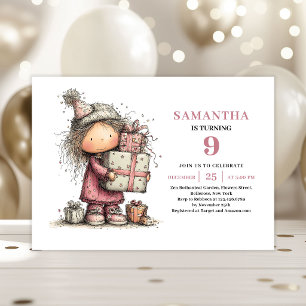 Convite de 9º Aniversário Whimsical Kids Rosa Empo