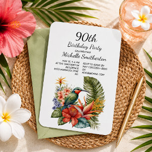 Convite de 90º Aniversário Beija-Flor Floral Tropi