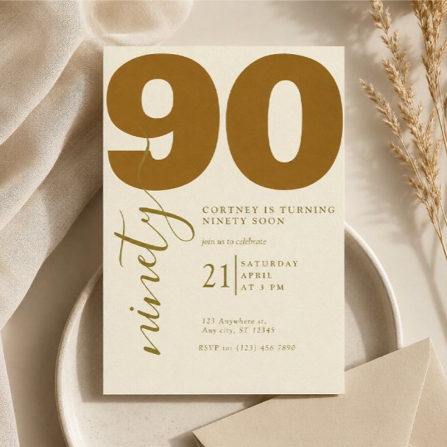 Convite de 90º Aniversário Elegante Impresso (Criador carregado)