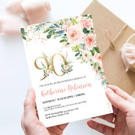Convite de 90º Aniversário Floral Elegante para El