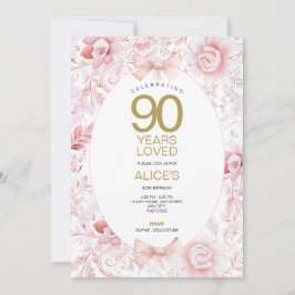 Convite de 90º Aniversário Floral Rosa Toile Vinta