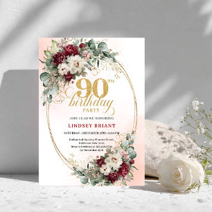 Convite de 90º Aniversário Flores Clássicas de Bor