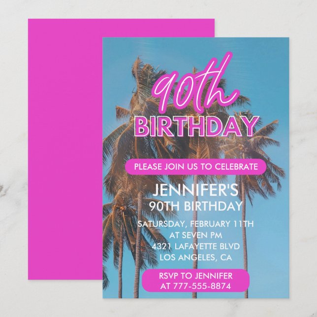 convite de 90º aniversário Palmeira Tropical de Ve (Frente/Verso)