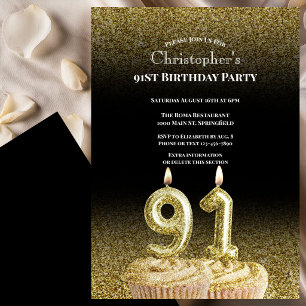 Convite de 91º Aniversário Preto e Dourado Para El
